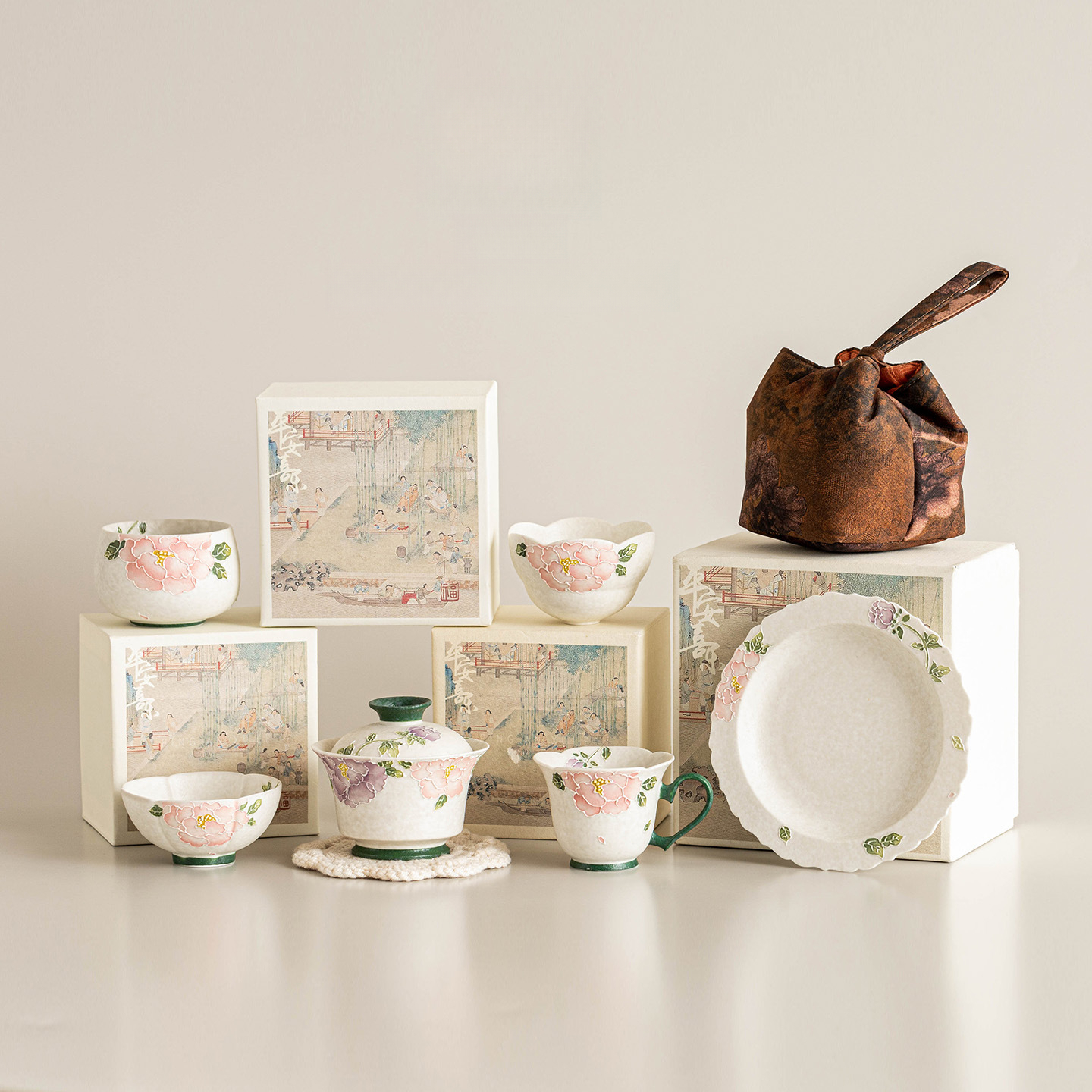 牡丹堆雕茶盞茶杯