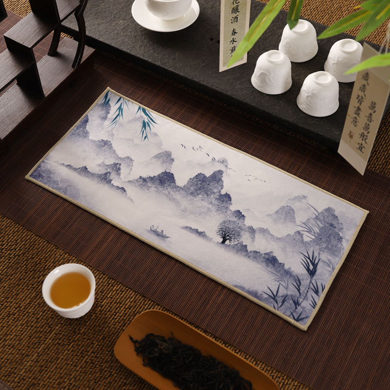 麂皮絨高檔茶巾復古彩繪茶墊