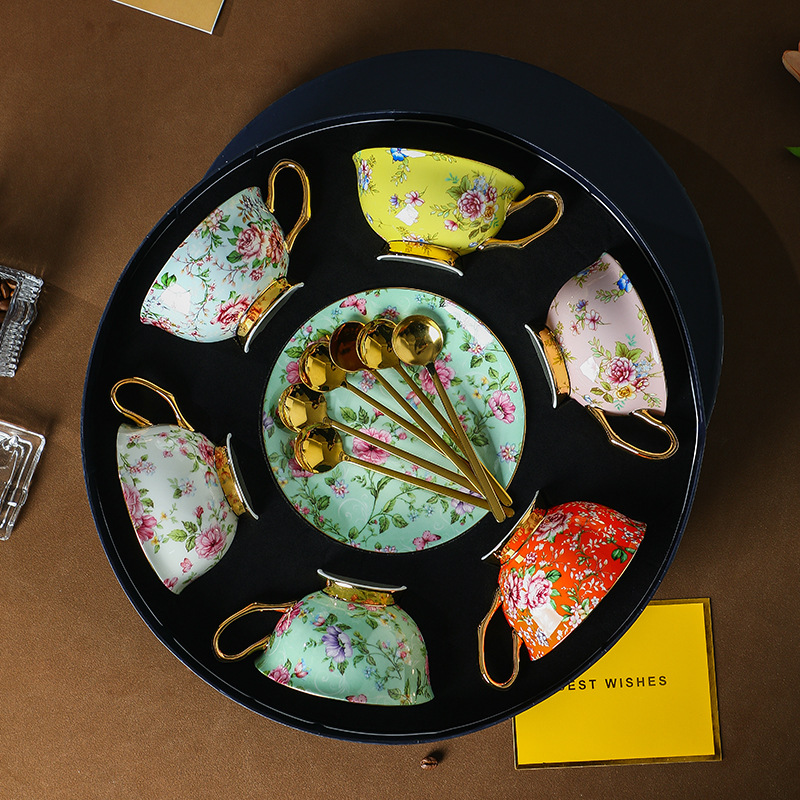 花鳥歐式陶瓷骨瓷咖啡杯碟套裝