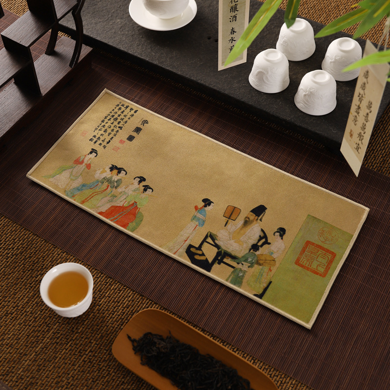 麂皮絨高檔茶巾復古彩繪茶墊