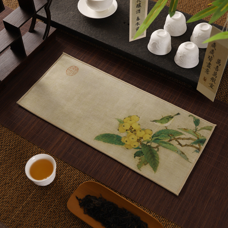 麂皮絨高檔茶巾復古彩繪茶墊