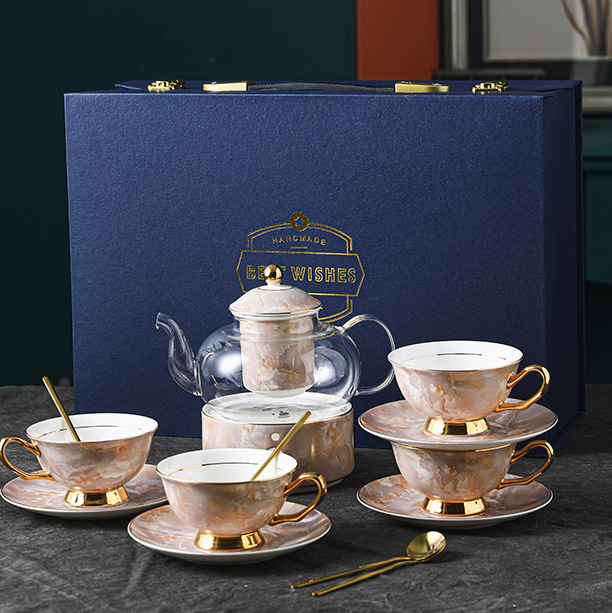 大理石紋骨瓷歐式咖啡杯碟套裝