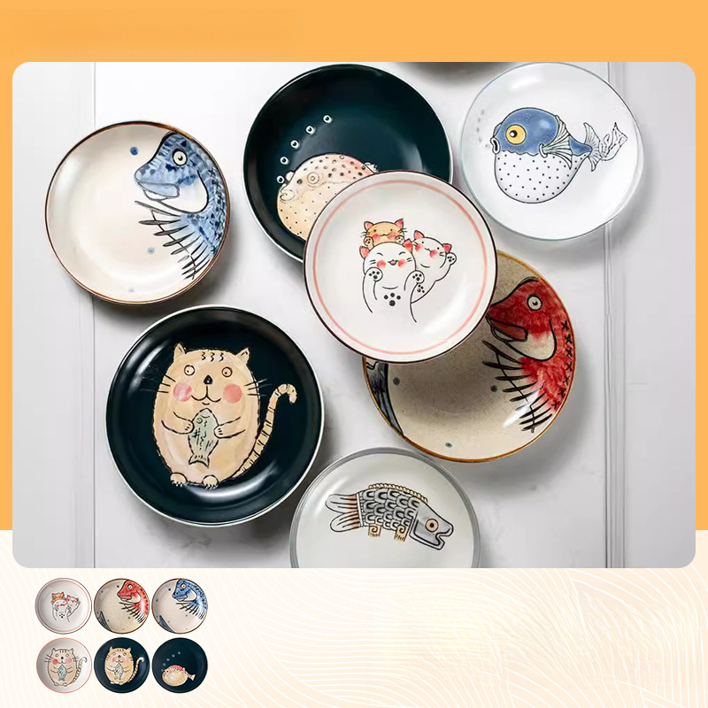 日式手繪陶瓷釉下彩深盤