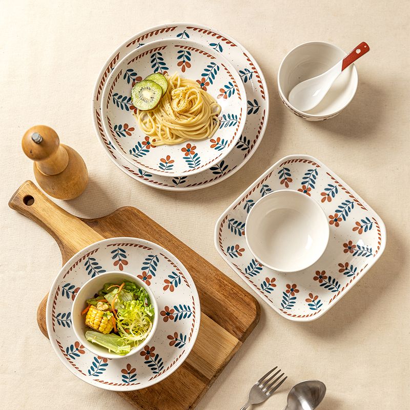 日式復古小花飯碗圓盤