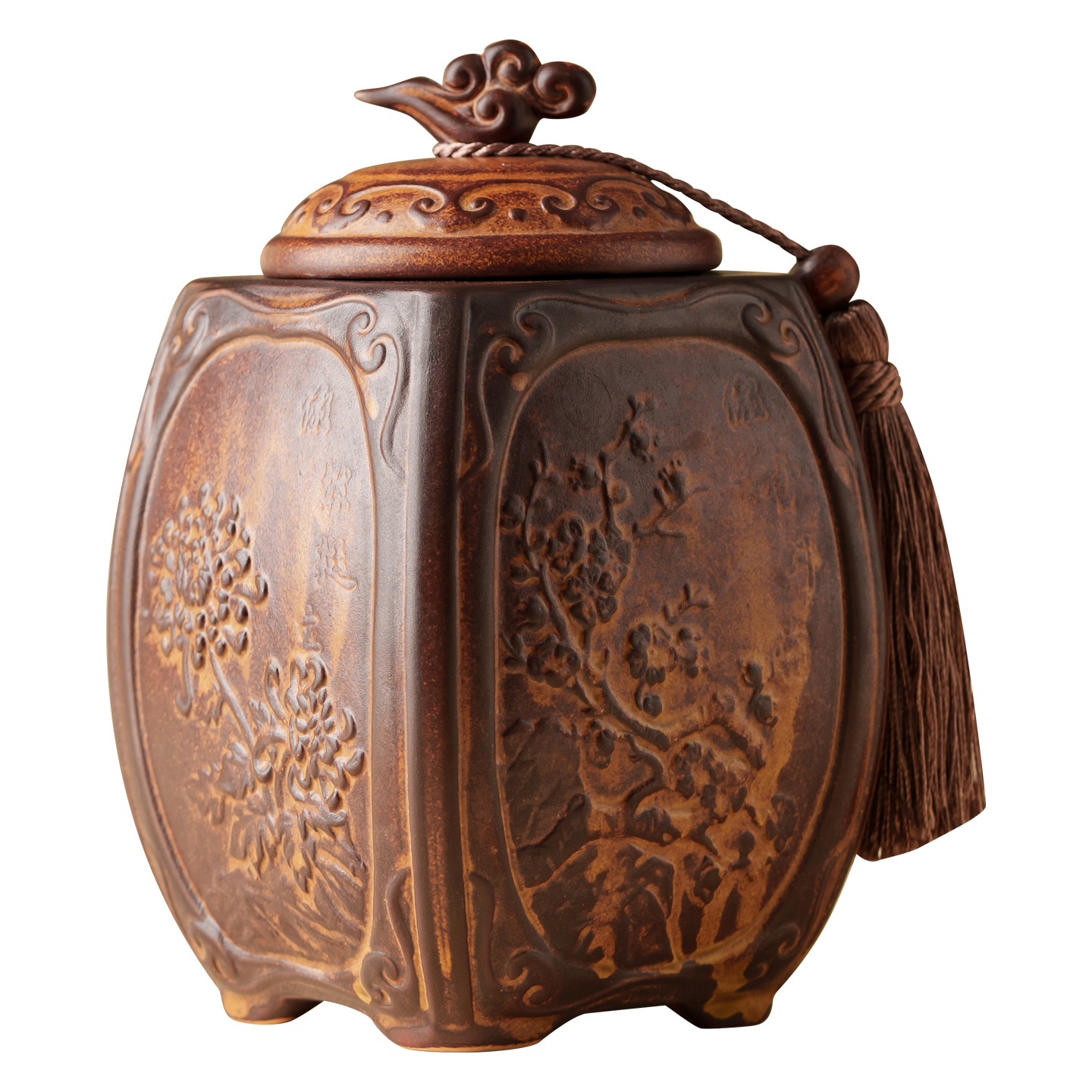 窯變古典棕黃茶葉罐