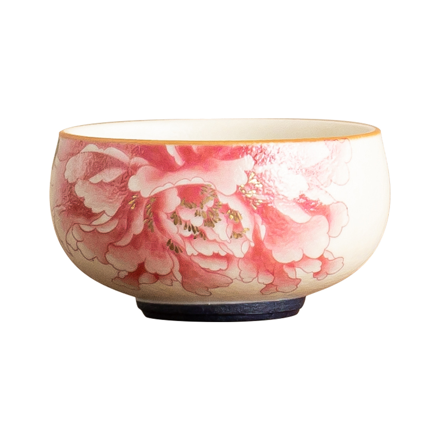 巖礦白描金牡丹羅漢杯