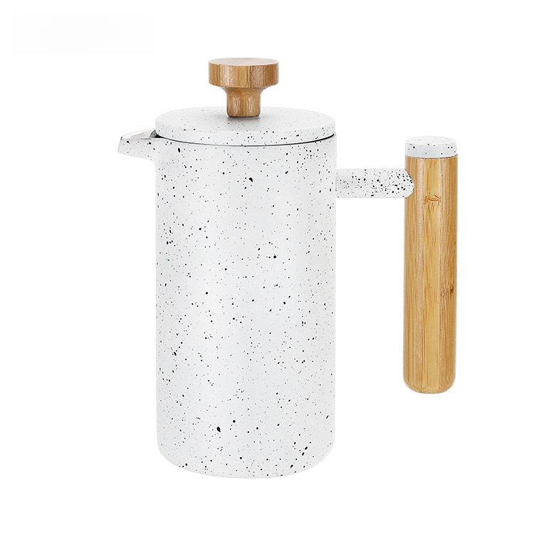 新款水墨風雙層304不銹鋼法壓壺