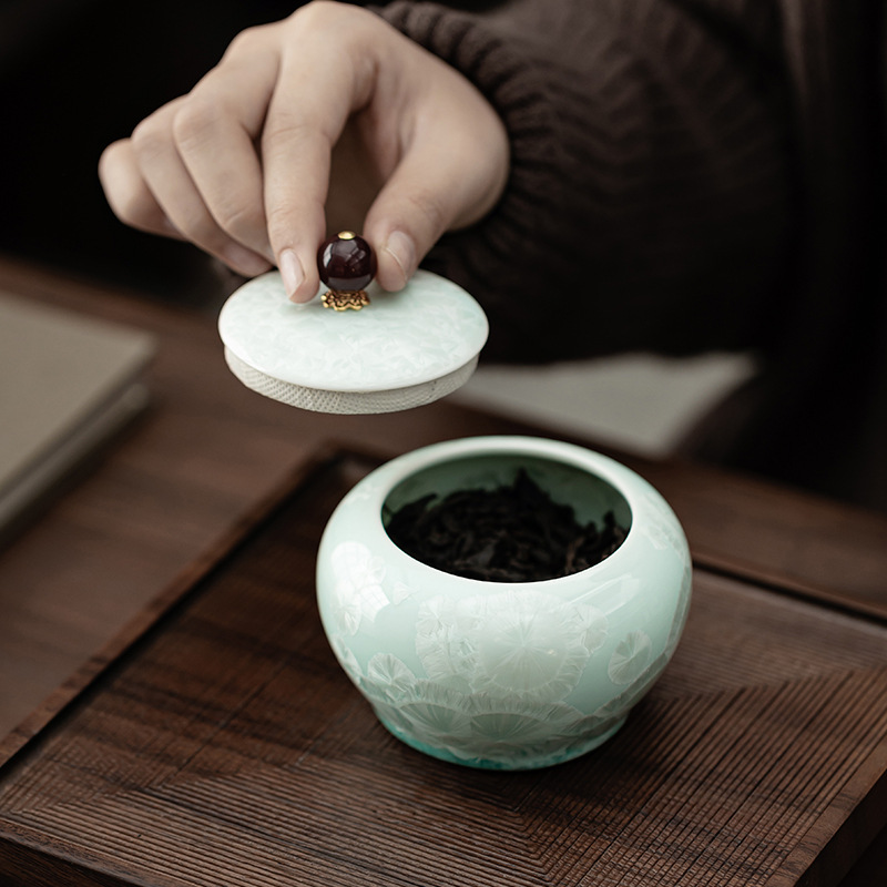 冰晶青綠圓肚茶葉罐