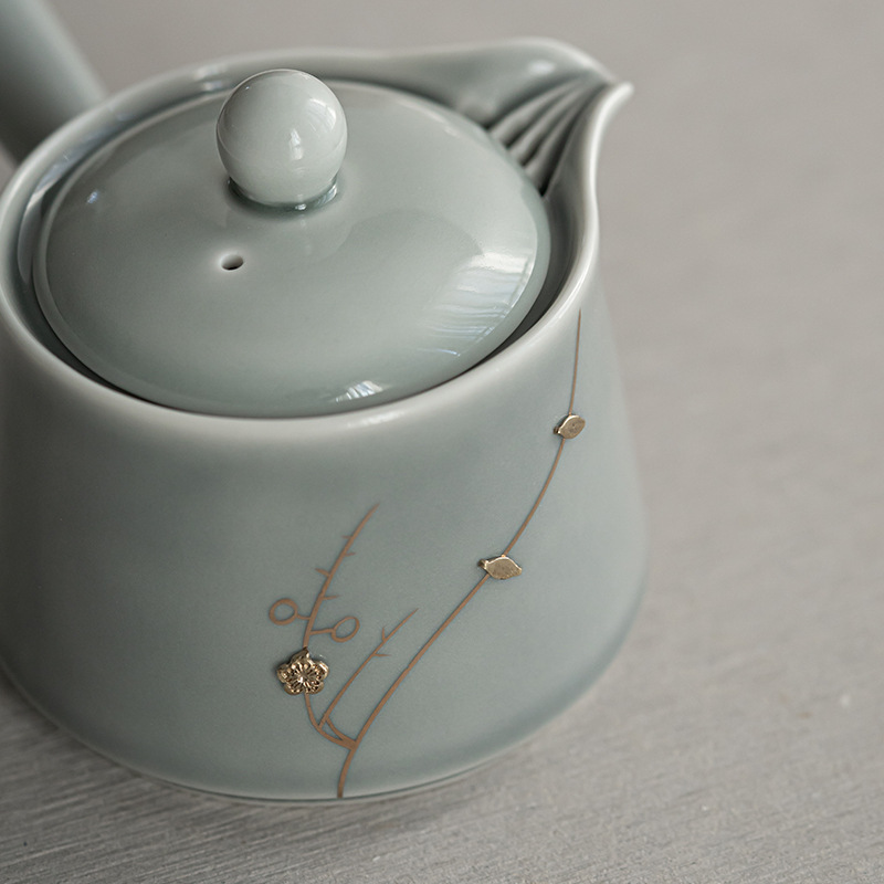 日式冰灰釉鋦釘無憂側把壺