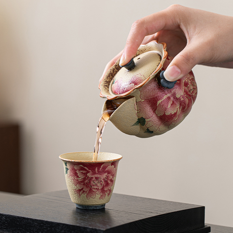 火石紅陶瓷復古手抓壺