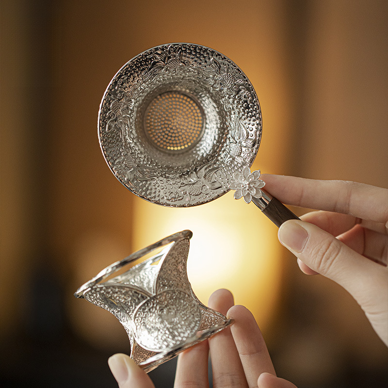 錘紋蓮花茶漏組含底座