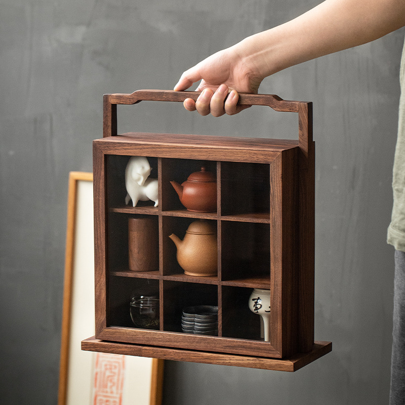 黑胡桃木新中式帶門多寶閣