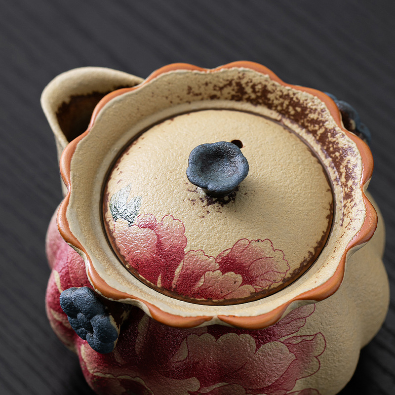 火石紅陶瓷復古手抓壺