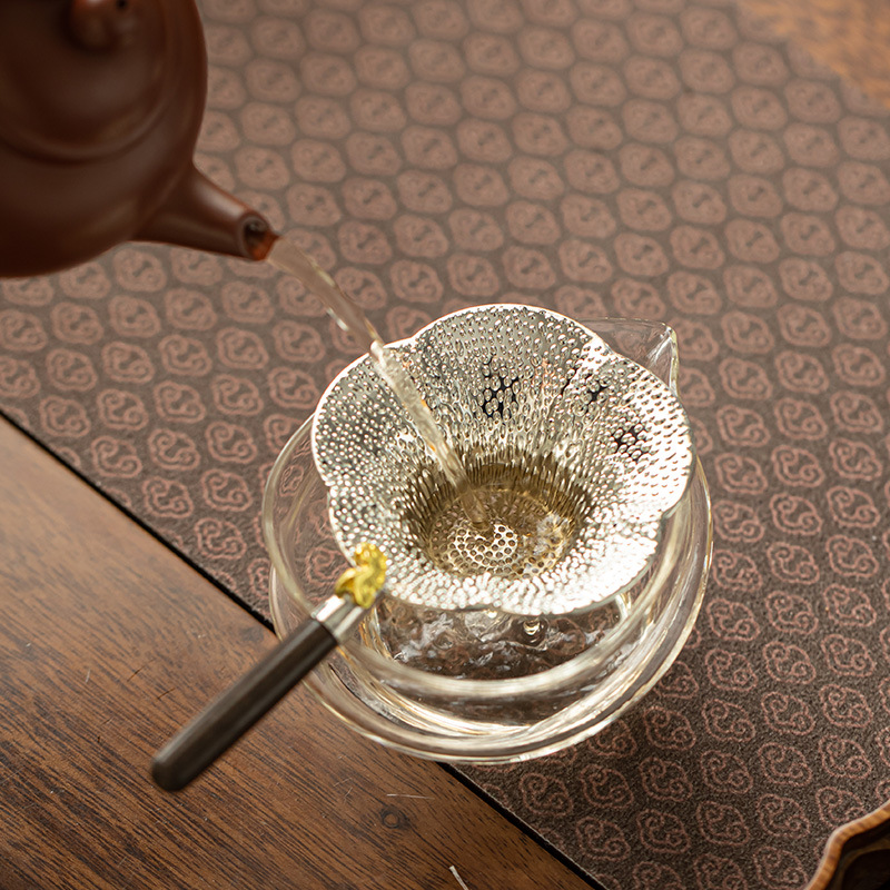 手工錘紋鎏銀小金魚茶濾