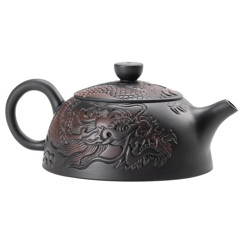 紫陶半月龍紋壺