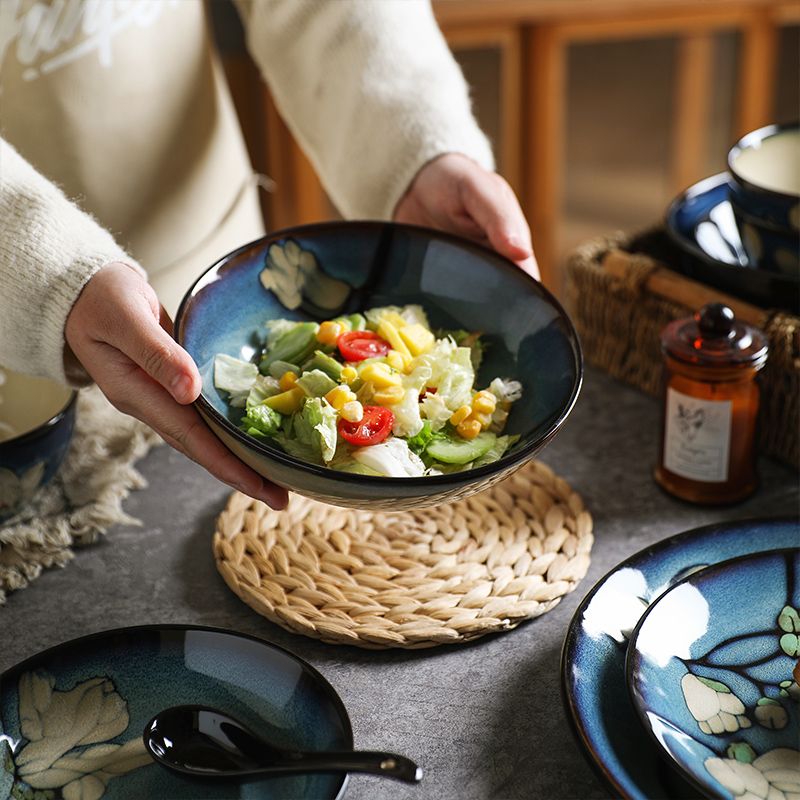 玉蘭花陶瓷餐具釉下彩飯碗湯碗套裝