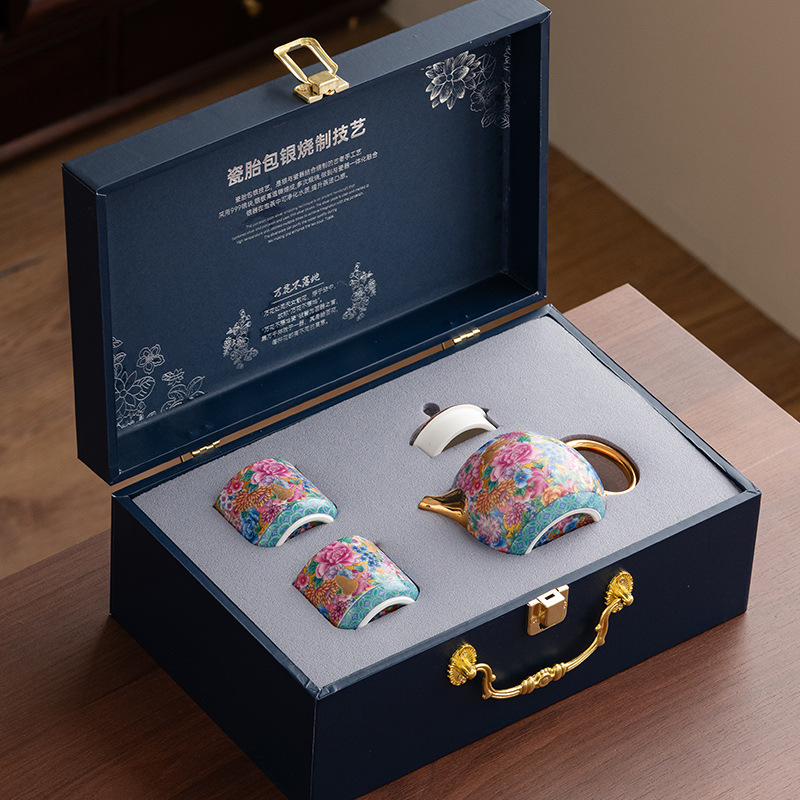描金萬花琺瑯彩茶具禮盒套裝