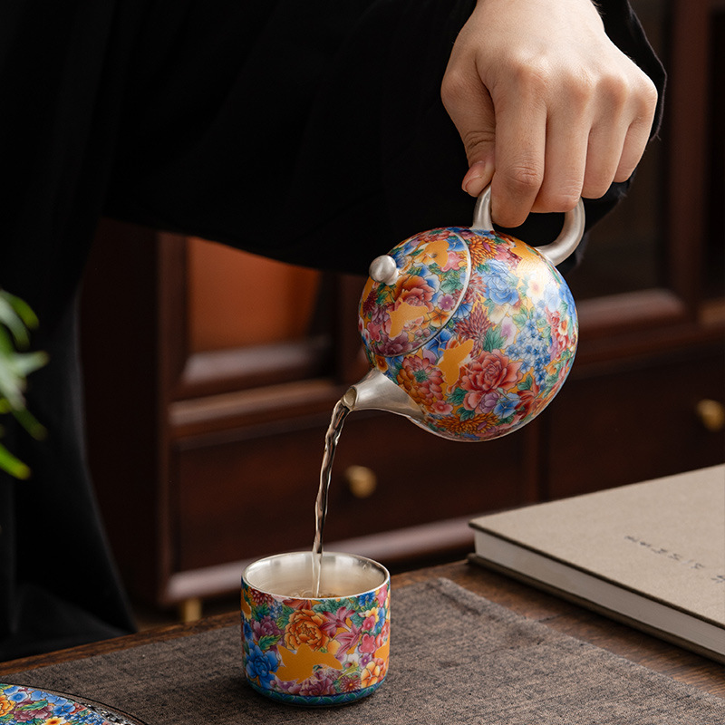 鎏銀芳華碟念花一壺兩杯禮盒裝