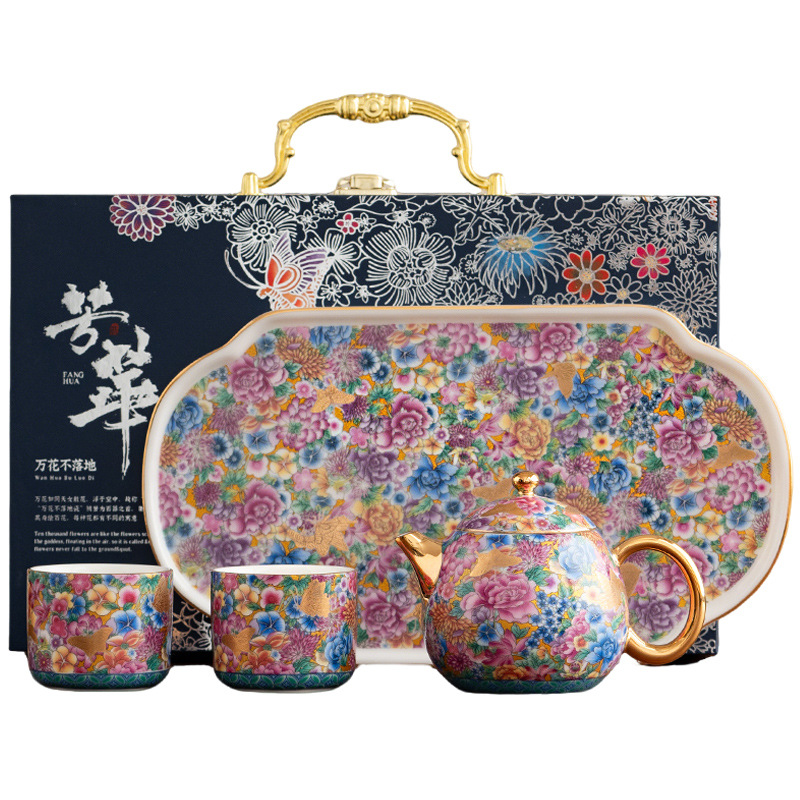 描金萬花琺瑯彩茶具禮盒套裝