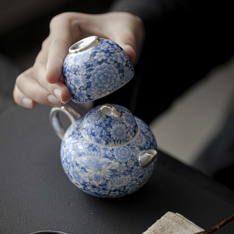 鎏銀青花一壺一杯套裝禮盒套裝