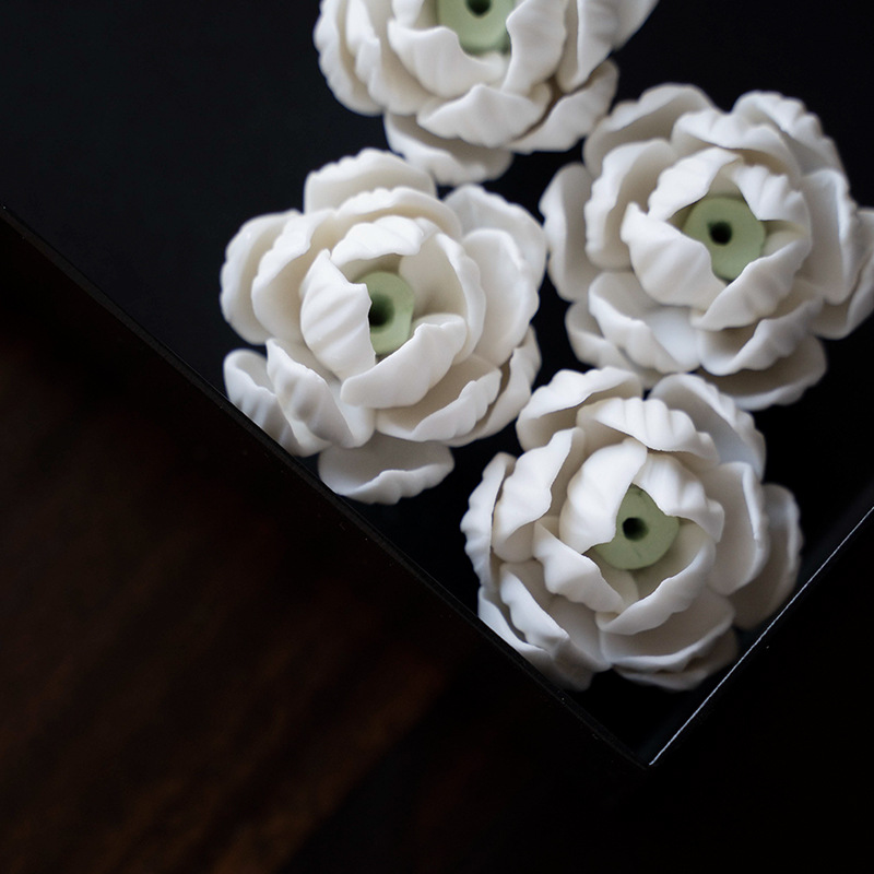 手捏陶瓷摩力花茶香插擺件擱筆架