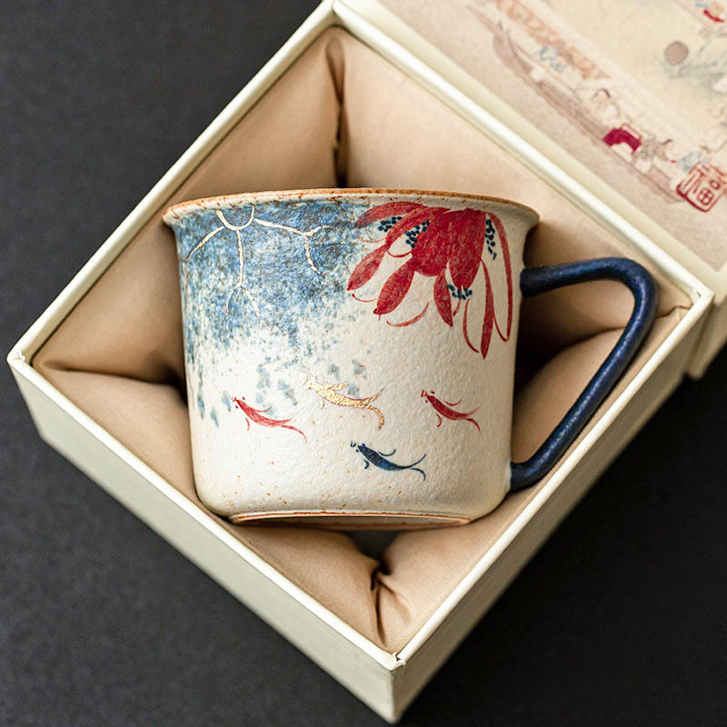 青花火石紅荷韻咖啡杯