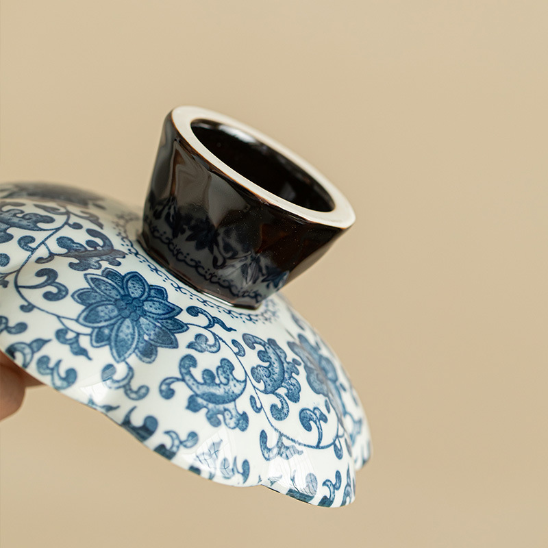 中式復古青花高腳茶點盤水果盤