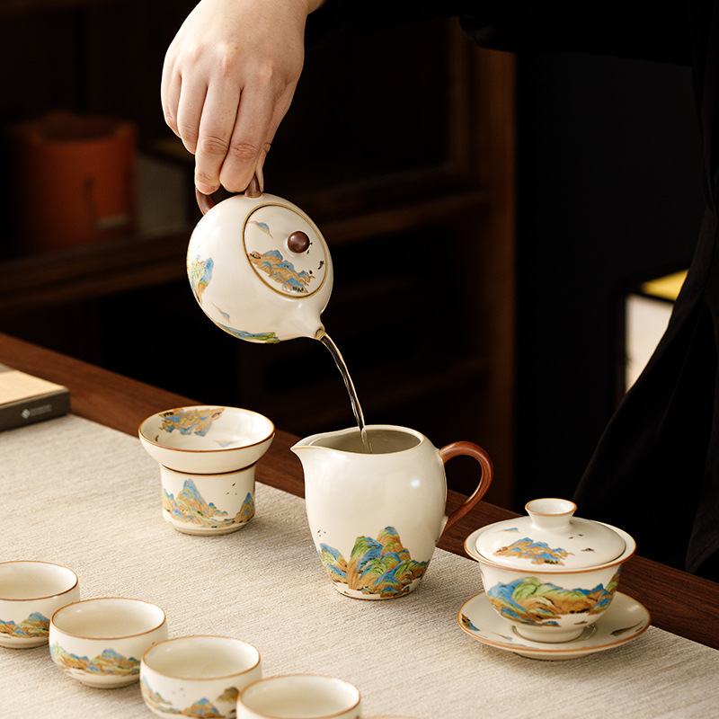 汝窯千裡江山輕鬆高檔茶具套裝