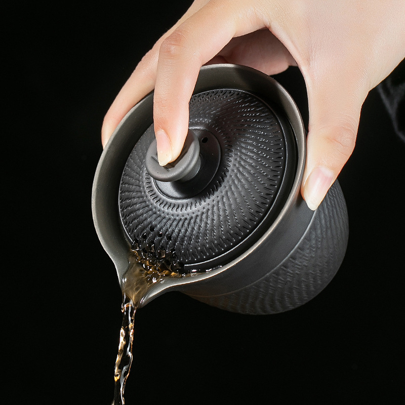 紫陶蓋碗跳刀旅行茶具