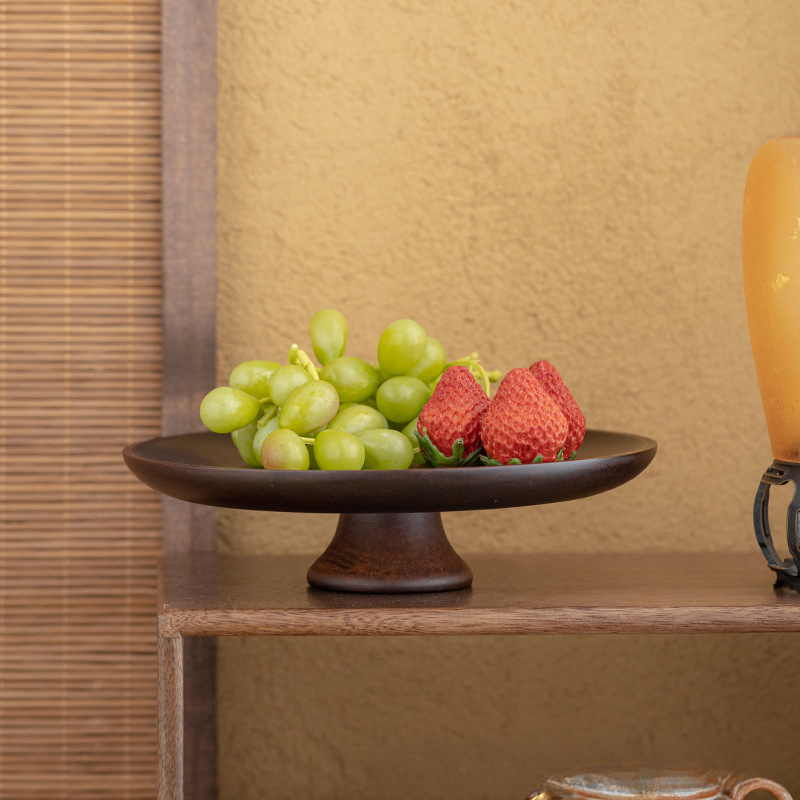 重竹材質圓形日式茶點高腳盤