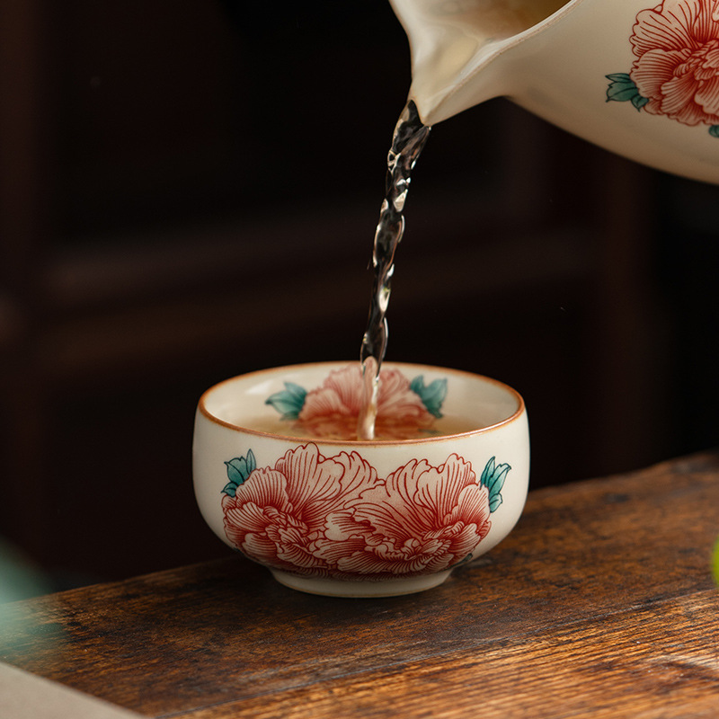 汝窯牡丹花品茗杯