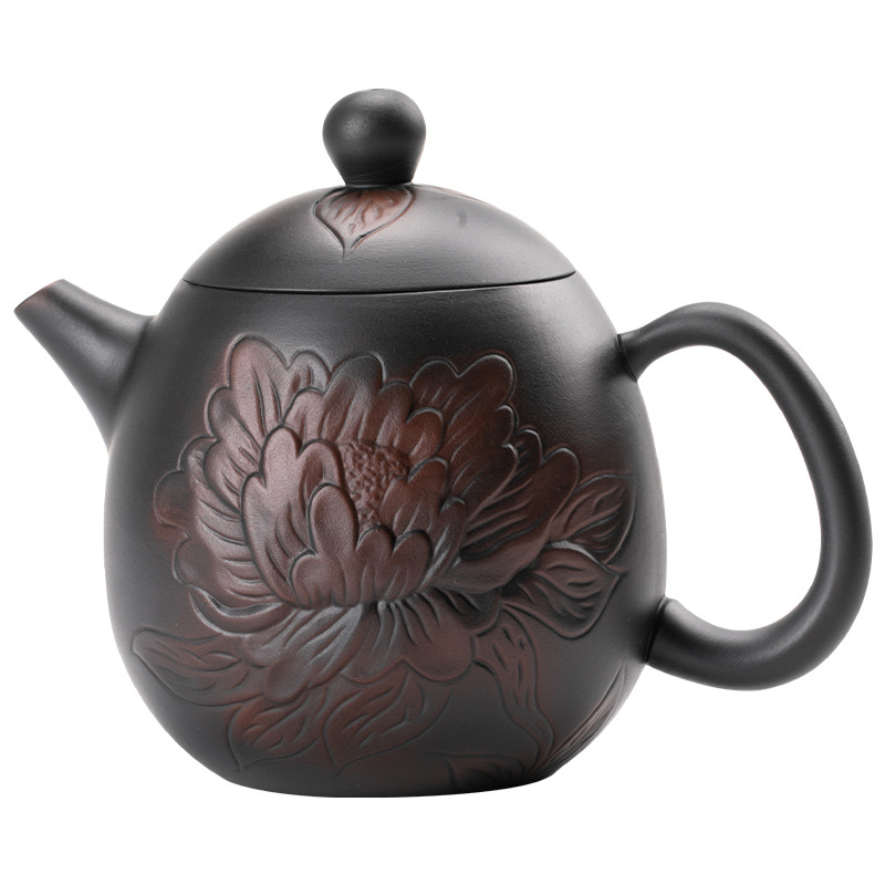 紫陶牡丹茶壺