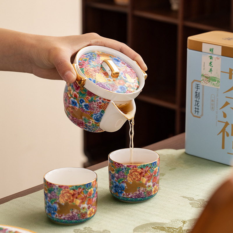 琺瑯彩芳華陶瓷一壺二杯