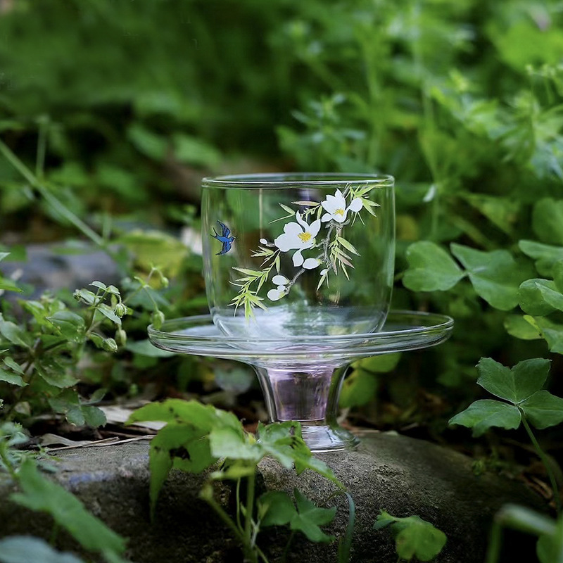 春歸玻璃茶盞帶杯托品茗杯