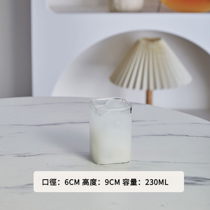 Ins餐廳北歐網紅冷飲玻璃杯 方形水杯果汁杯蘇打水杯簡約氣泡酒杯