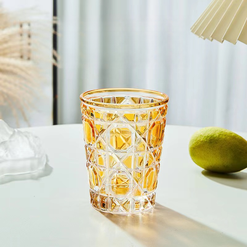 復古輕奢格紋水晶玻璃咖啡杯