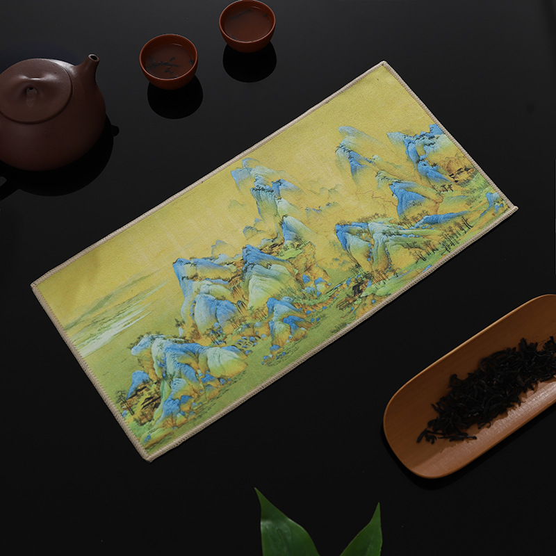 麂皮絨高檔茶巾中式復古彩繪茶墊