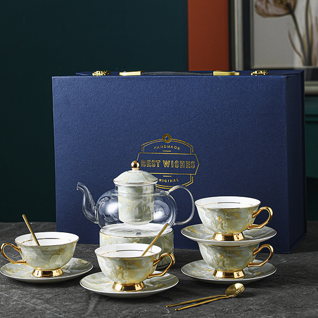 大理石紋骨瓷歐式咖啡杯碟套裝