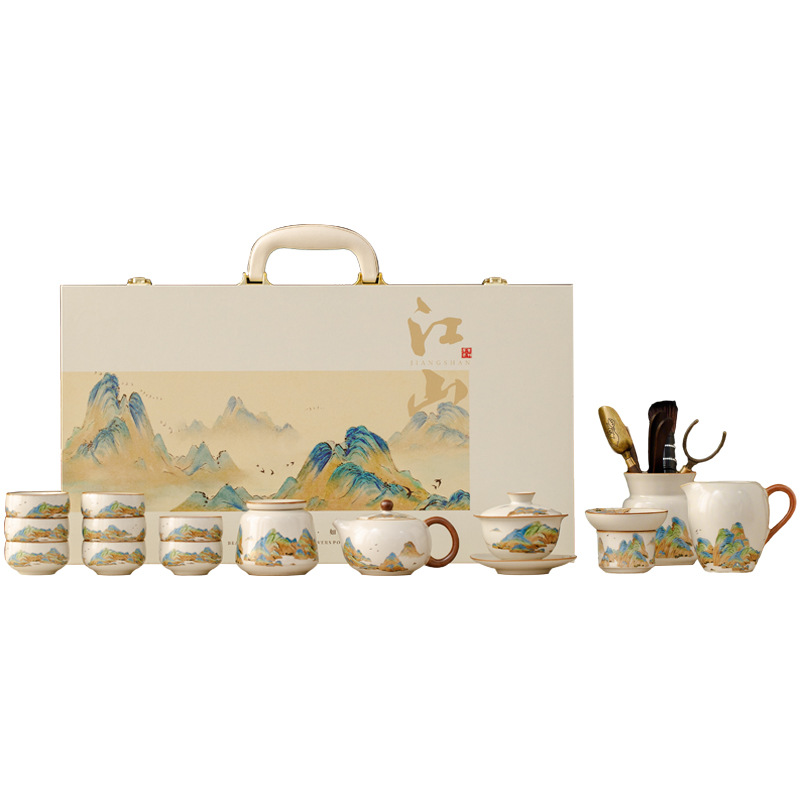 汝窯千裡江山輕鬆高檔茶具套裝