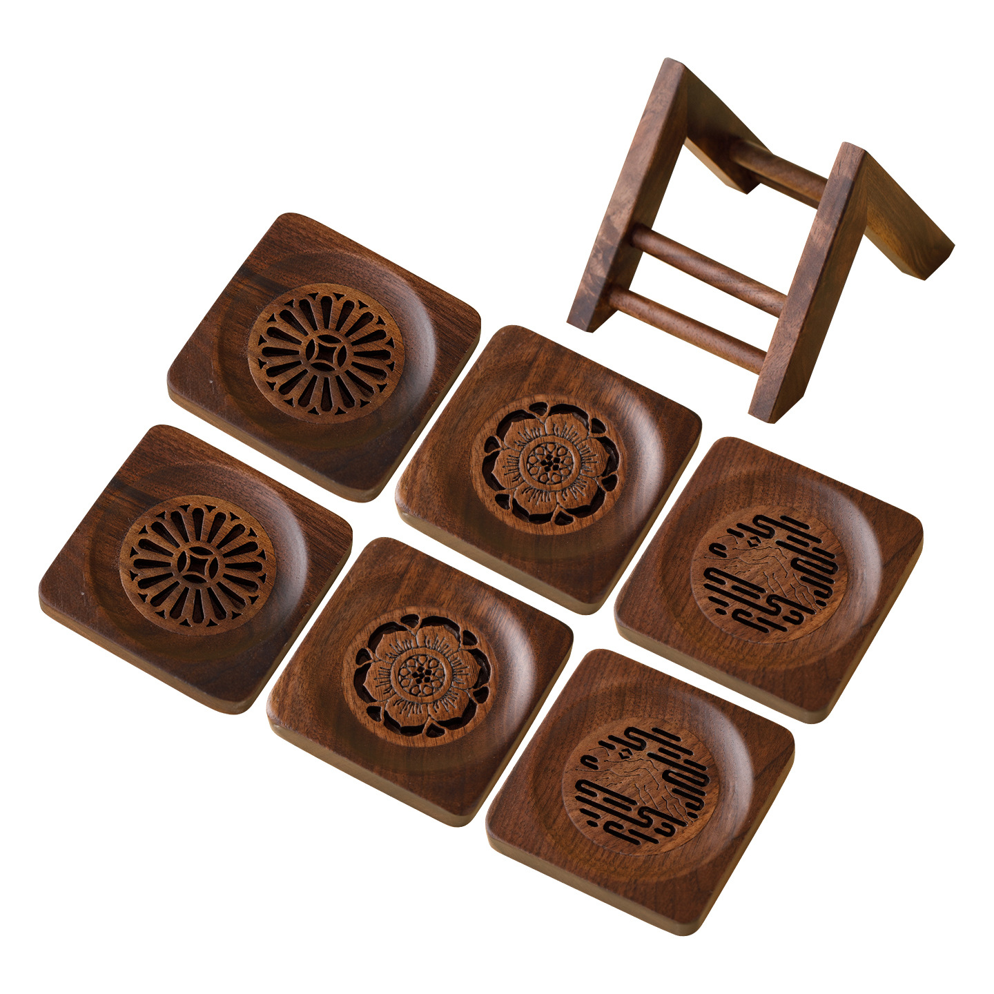 方形鏤空雕花杯墊杯架