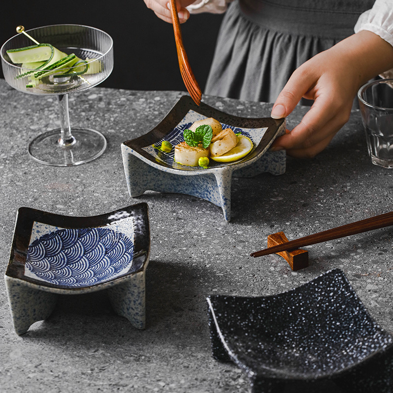 日式陶瓷輕奢復古創意四方小吃碟