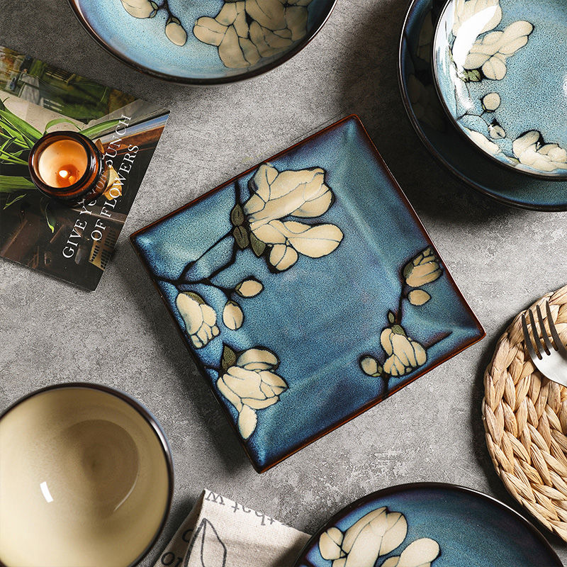 玉蘭花陶瓷餐具釉下彩飯碗湯碗套裝