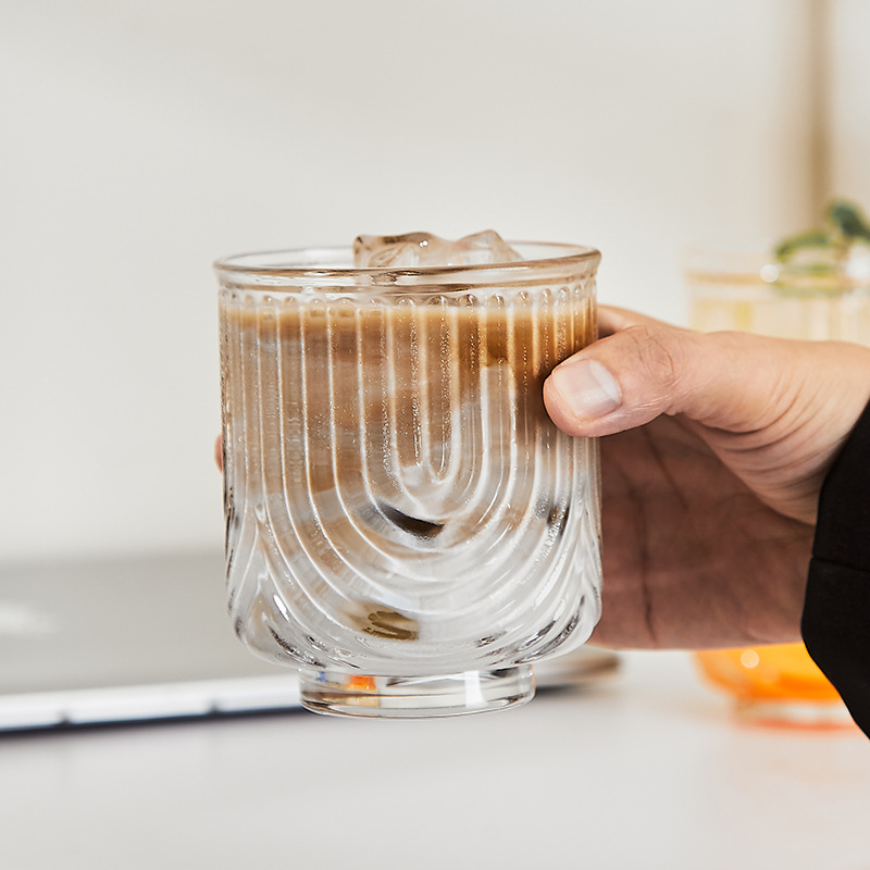小眾條紋U型拿鐵玻璃杯