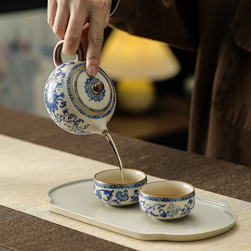 纏枝蓮汝窯功夫茶具套裝