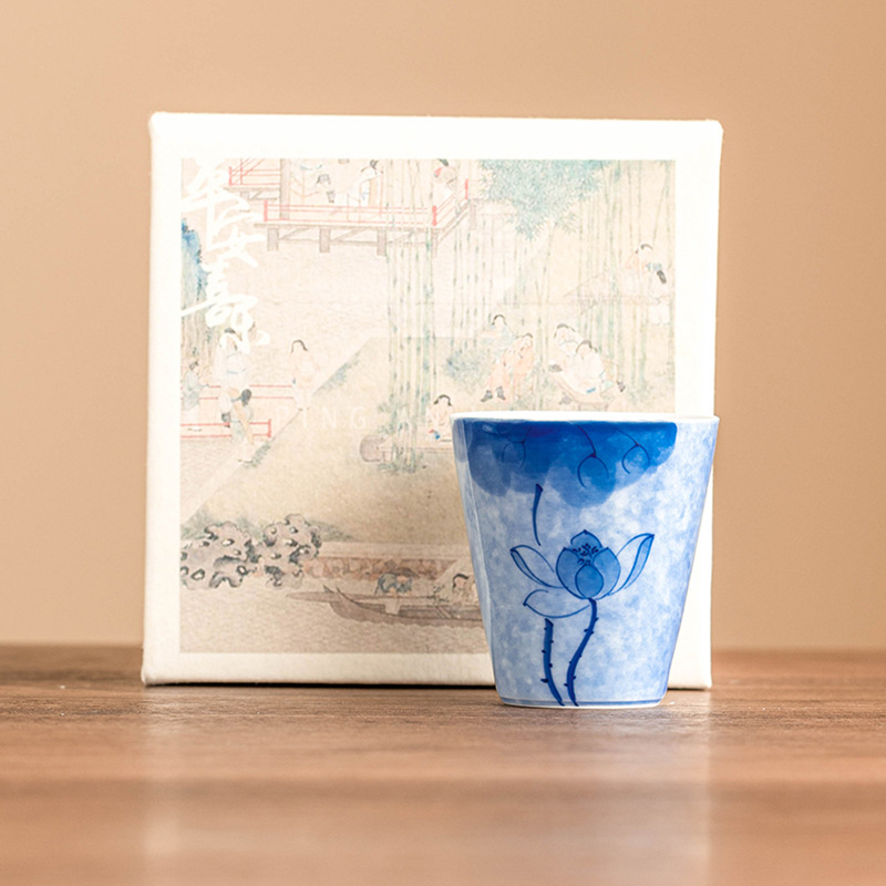 手繪藍蓮花品茗杯