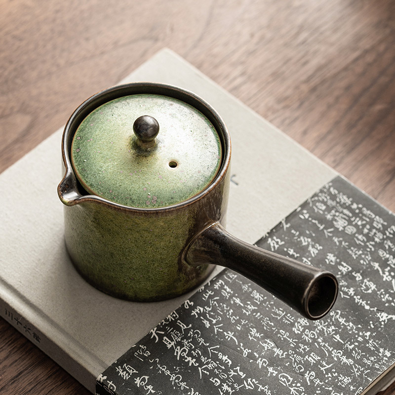 窯變復古瑪瑙入釉側把壺