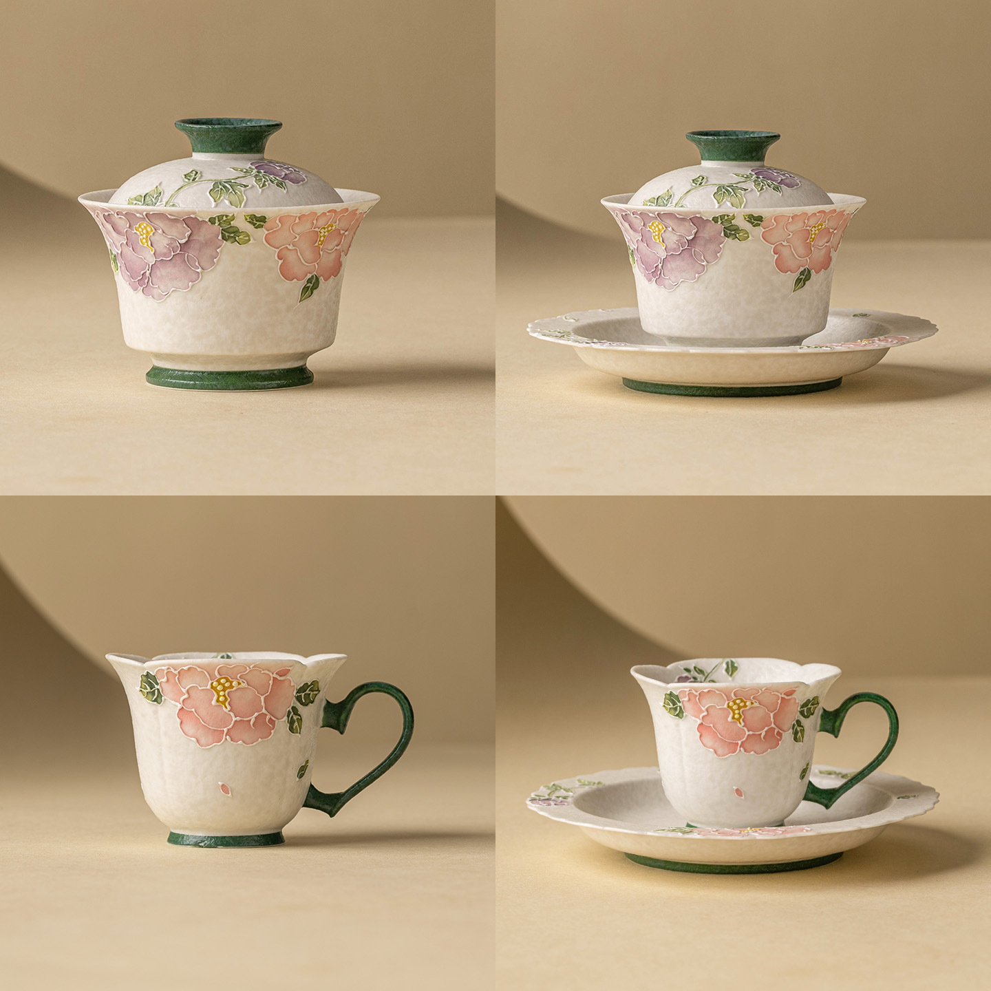 牡丹堆雕茶盞茶杯