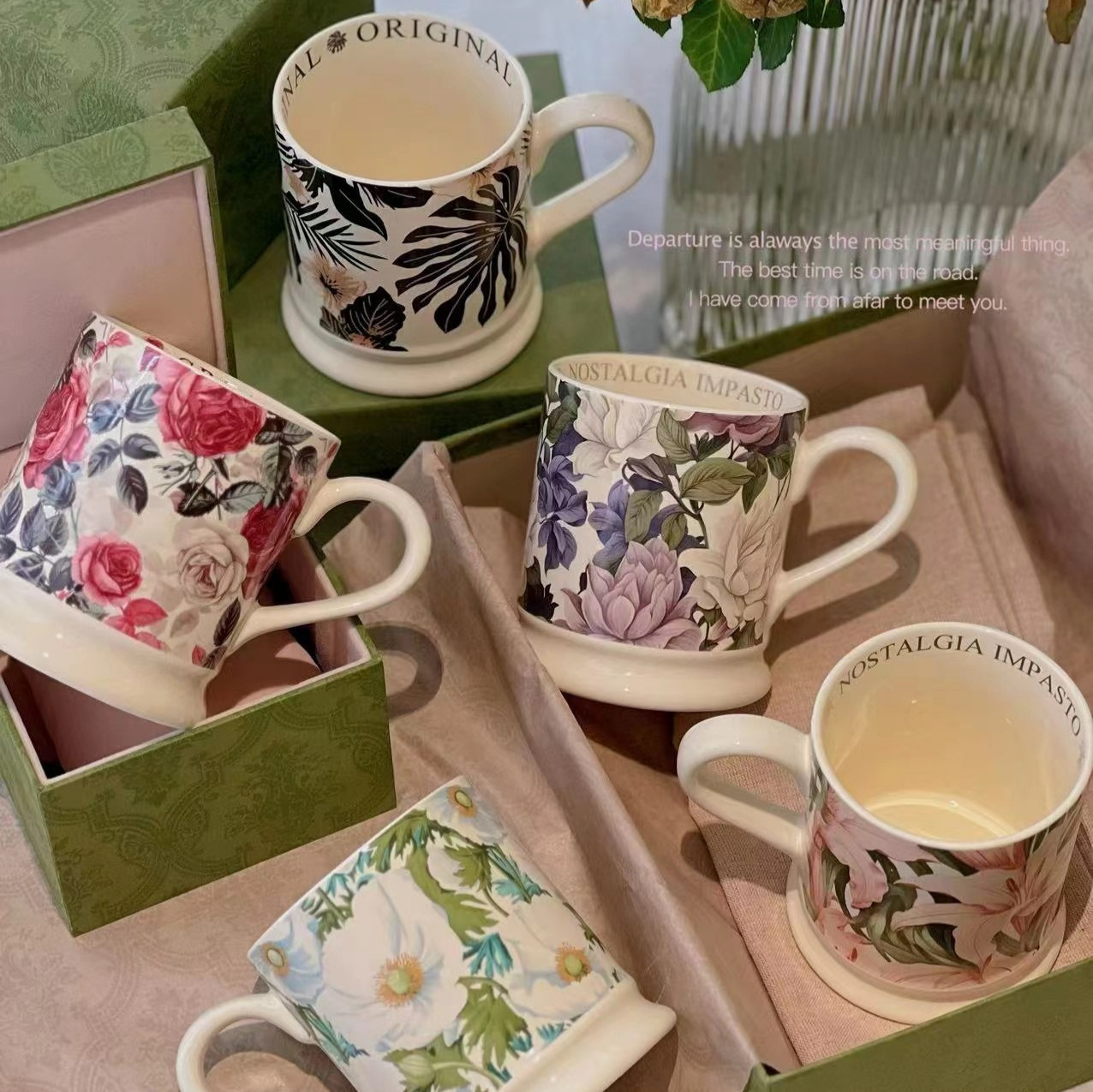 創意花卉古典陶瓷馬克杯