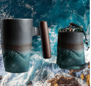 馬克杯漸變釉粗陶茶葉罐