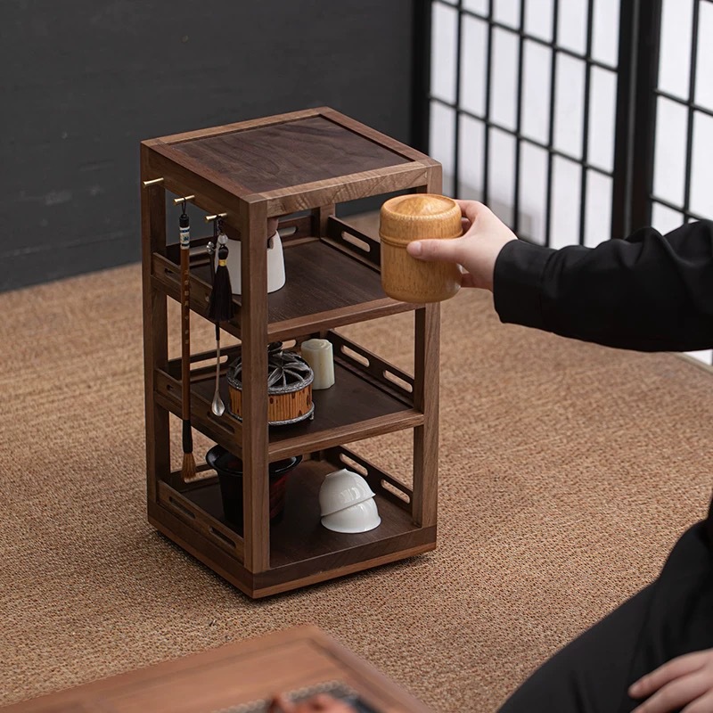 胡桃木茶具毛筆掛旋轉置物架